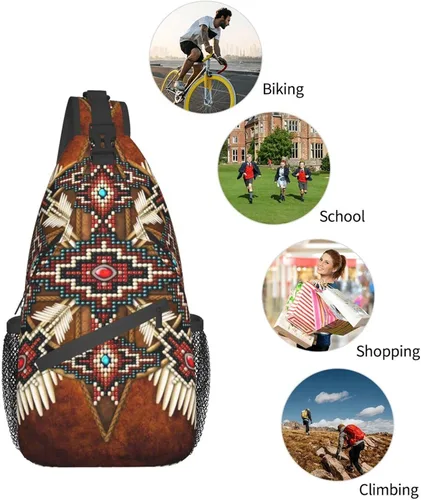 Vista 7 de ASYG Linda bolsa de hombro nativa americana cruzada en el pecho, mochila casual americana india para mujeres y hombres, Native American-a08