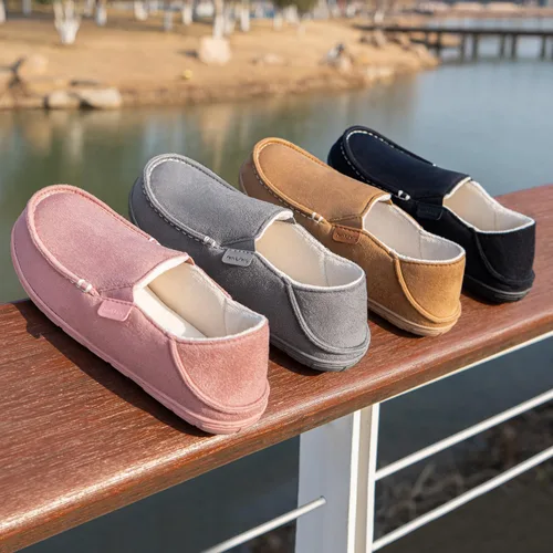 Vista 6 de FamilyFairy Pantuflas tipo mocasín de microgamuza para mujer, cómodas pantuflas de espuma viscoelástica para interiores y exteriores