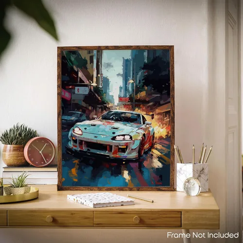 Vista 4 de Inspirational Wall Art Co. - Crafty Póster Toyota Supra 1994 - Póster de coche para habitación de niños - Decoración de pared del automóvil