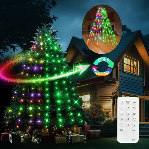 Vista 8 de 12 modos de luces fáciles para árbol de Navidad con anillo para interiores y exteriores, 6.56 pies 12 Lines String 288 LED Timer Dimmable Remote