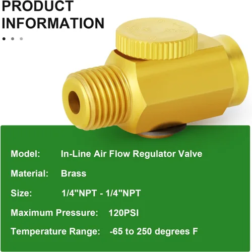 Vista 5 de TAISHER 2 piezas de latón compresor de aire accesorios herramienta de control, válvula reguladora de flujo de aire en línea 1/4 "NPT macho x 1/4