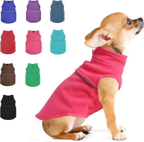 Vista 24 de Suéteres para Perros Pequeños para Niñas, Chaleco de Forro Polar para Perros con Orificio para Correa, Suéter Cálidamente Ajustable, Chaqueta