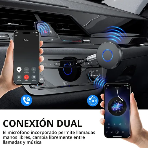 Vista 3 de SONRU Adaptador Bluetooth Aux para Coche, Receptor de Audio Inalámbrico, Kit Portátil de Manos Libres con RCA AUX 3.5mm para Sistema de Sonido