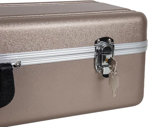Vista 6 de Crossrock Funda para saxofón alto de ABS – Acabado champagne rectangular, interior de terciopelo burdeos, cerradura de seguridad y correa desmontable