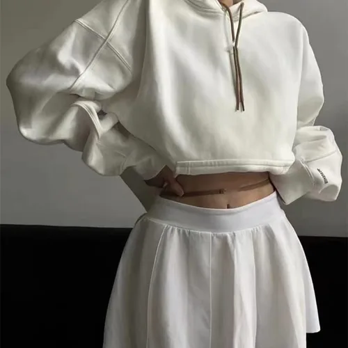 Vista 2 de Y2k - Conjunto de sudadera con capucha y falda para niñas adolescentes