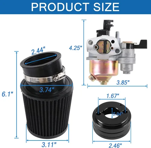 Vista 2 de Carburador carburador adaptador de filtro de aire Jet Kit de reemplazo mejorado de alto rendimiento para Coleman CT200U CT200U-EX BT200X GX160 Negro