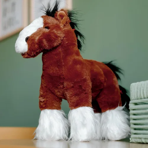 Vista 5 de The Petting Zoo Caballo Clydesdale de Pie Animal de Peluche, Regalos para Niños, Wild Onez Animales de Granja, Juguete de Peluche de Caballo Marrón