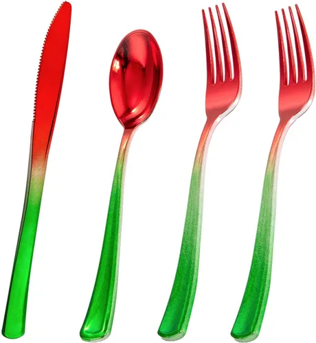 Vista 17 de Liacere 200 piezas de cubiertos de plástico desechables rojos y azules del 4 de julio - Cubiertos de plástico rojo y azul - Suministros de fiesta