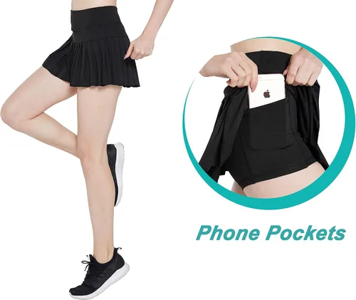 Vista 3 de HonourSex Falda de Tenis Plisada para Mujer, Faldas de Golf con Bolsillos, Falda con Pantalones Cortos para Entrenamiento, Deportes, Senderismo