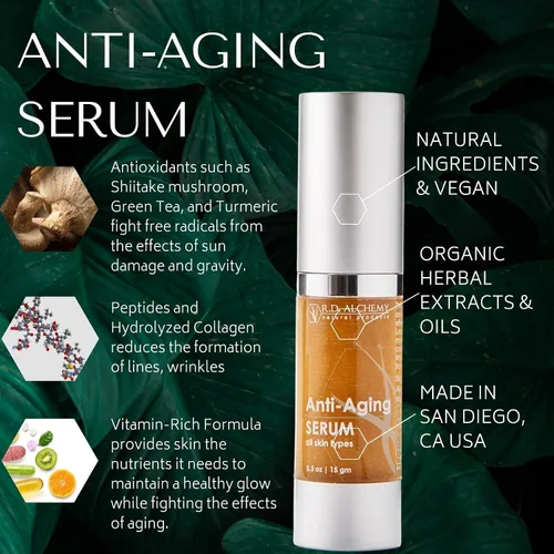 Vista 3 de RD Alchemy: suero antienvejecimiento natural y orgánico para la cara: antioxidantes y péptidos mejoran el tono y la textura de la piel y mantienen