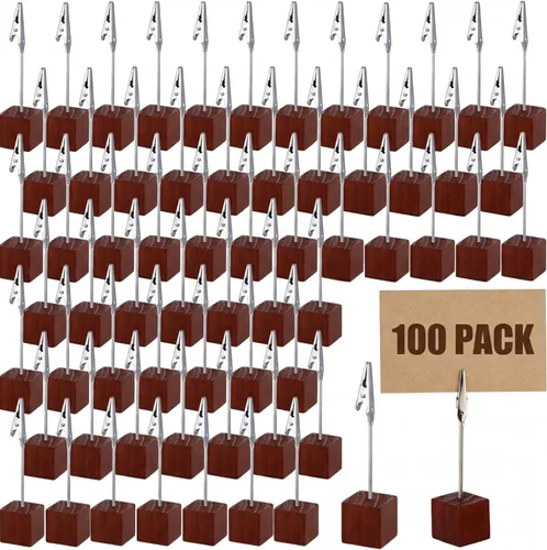 Vista 11 de Gersoniel 20 Piezas Soporte de Clip para Notas Base Cúbica con Clip de Cocodrilo Soporte de Números de Mesa de Madera Base Cúbica Soporte