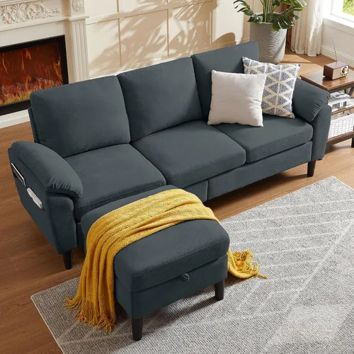 Vista 9 de Sofá modular convertible de 80 pulgadas, sofá pequeño en forma de L de 3 asientos con diván de almacenamiento reversible, sofá moderno de tela