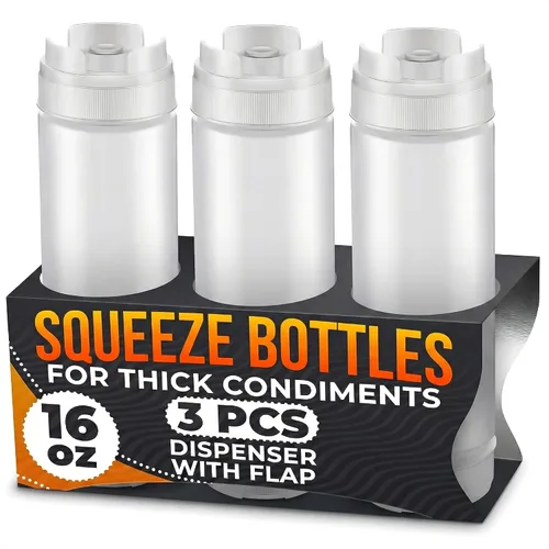 Vista 14 de 6 botellas de plástico para salsas de 4 onzas (4.1 fl oz), juego de botellas reutilizables pequeñas con punta fina cortable, para barbacoa, picnic