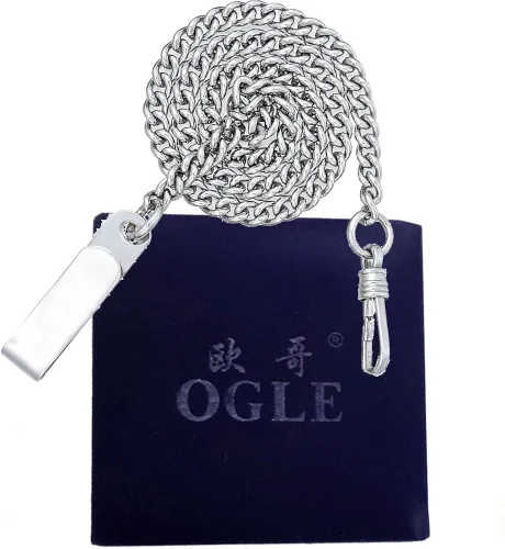 Vista 7 de OGLE Lupa plateada impermeable Tourbillon Phases Moon Chain Fob Auto Bobinado automático Skeleton Half Hunters Reloj de bolsillo mecánico