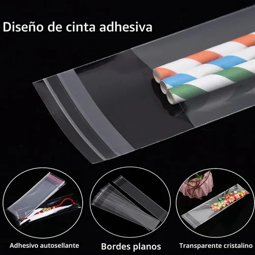 Vista 4 de Bolsas de celofán autosellantes, bolsa para barra de pretzel, bolsas de celofán resellables transparentes de 2 x 10 pulgadas, autoadhesivas, 100