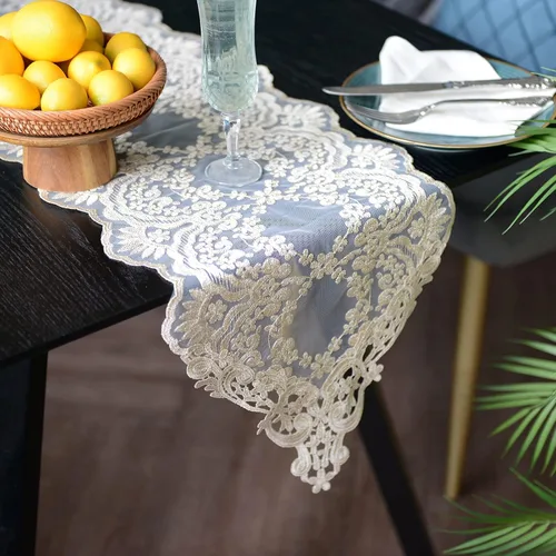 Vista 3 de SUTAVIA Camino de mesa de encaje bordado, pañuelo clásico rectangular de macramé, para cocina, comedor, mesa de café, bufanda de mantel y banquete