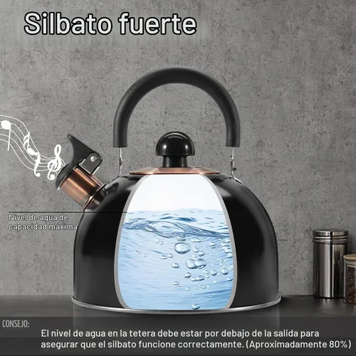 Vista 3 de Tetera de acero inoxidable de 2.6 cuartos de galón, color negro