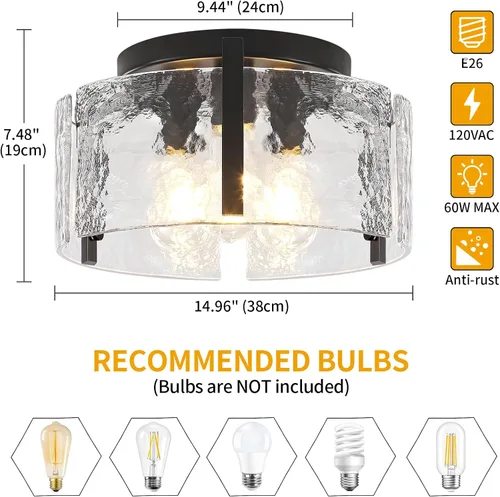 Vista 5 de Lámpara de techo semiempotrada moderna negra de 15 pulgadas, accesorios de iluminación de pasillo, 3 luces de techo de vidrio para entrada, isla