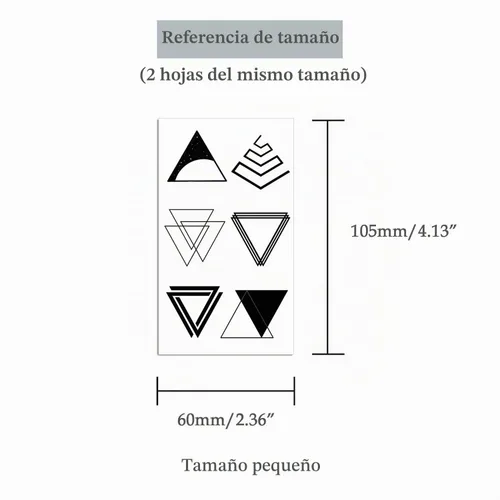 Vista 5 de Juego de 2 calcomanías de tatuaje temporal pequeñas, formas geométricas minimalistas, diseños de triángulos negros para mano, cuello, cara, muñeca
