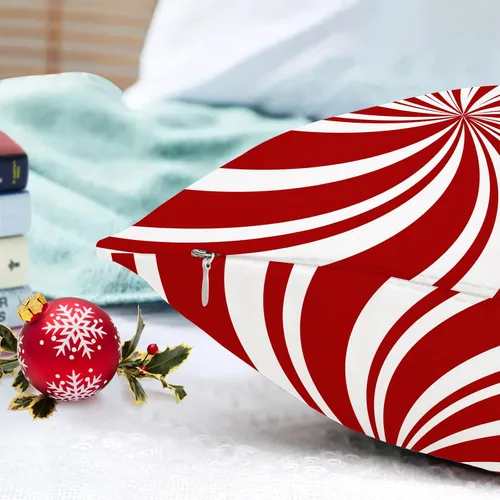 Vista 3 de GOOESING Fundas de almohada de Navidad con remolinos rojos, 16 x 16 pulgadas, diseño de bastón de caramelo dulce, doble remolino, color rojo