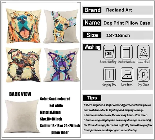 Vista 2 de Funda de almohada de lino de pastor alemán, diseño artístico abstracto colorido, funda de almohada de lino de 18 x 18 pulgadas para amantes