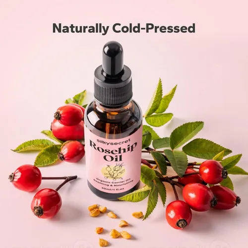 Vista 2 de SilkySecret Aceite de rosa mosqueta orgánico (1 onza líquida), aceite esencial de rosa prensado en frío, aceite de semilla de rosa mosqueta