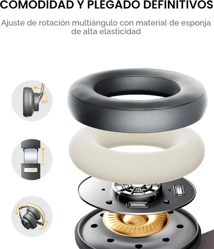 Vista 7 de Picun B8 - Auriculares inalámbricos Bluetooth, 120 horas de reproducción, modos 3EQ, color gris Over-Ear, Built-in Microphone, Multipoint