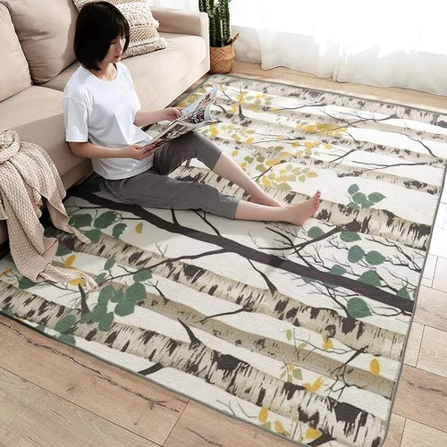 Vista 2 de Alfombras de abedul para dormitorio, sala de estar, alfombra de bosque de 4 x 6 pies, lavable, antideslizante, suave, alfombra de pelo bajo, Dfg3