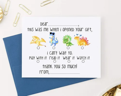 Vista 3 de Tarjetas de agradecimiento para niños, tarjetas de agradecimiento de dinosaurio rellenan las tarjetas de agradecimiento en blanco para niños