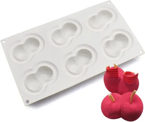 Vista 3 de Surakey Molde de cereza de 6 cavidades para hornear, postre, gelatina, helado, formas de frutas, molde de silicona para chocolate, dulces