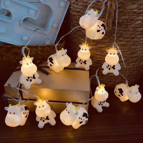 Vista 2 de Linda luz nocturna de vaca, de granja, con leche, vaca, funciona con pilas, 3M, 20 LED, decoración de hadas para niños, niñas, dormitorio