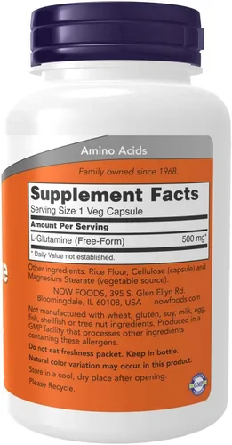 Vista 2 de NOW Foods L-Glutamina 500mg - 120 ct (Paquete de 2)