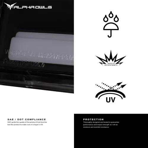 Vista 6 de Alpha Owls 8707715 - Faros delanteros de cristal con barra de luz LED secuencial Switchback y luz de arranque, ámbar negro para modelos halógenos