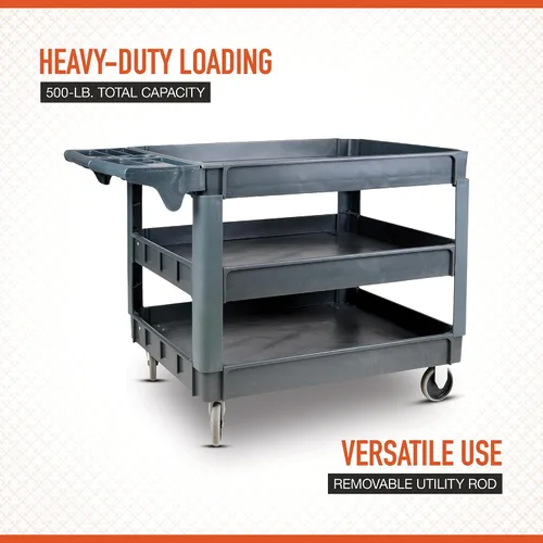 Vista 2 de Ironton Carrito utilitario de 3 bandejas de capacidad de 500 libras, carrito de carga de construcción de espuma estructural sin mantenimiento