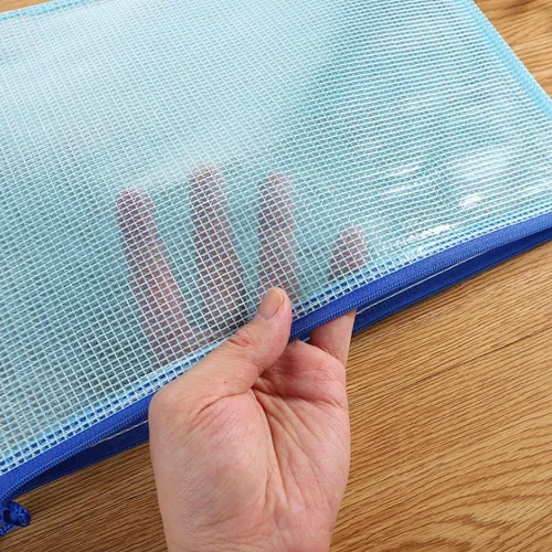 Vista 4 de Bolsa de malla con cremallera, bolsas impermeables con cremallera, tamaño A4, bolsas de malla multiusos con cremallera para organizar suministros