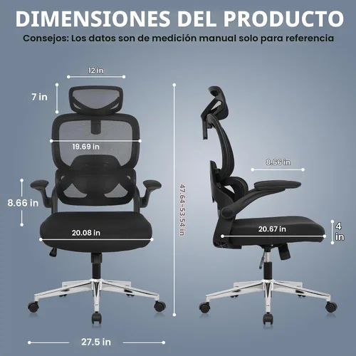 Vista 2 de Silla de oficina ajustable, silla de computadora ergonómica con soporte lumbar y reposacabezas, silla ejecutiva de respaldo alto con función