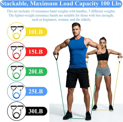 Vista 3 de 10 bandas de resistencia para ejercicio con asas, bandas elásticas de ejercicio, tubo de resistencia física, banda de entrenamiento para mujeres