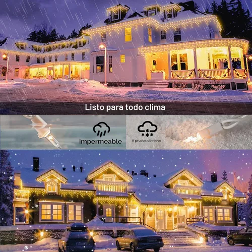 Vista 4 de 200 luces de carámbanos de Navidad, blanco cálido, cable blanco de 23 pies de largo