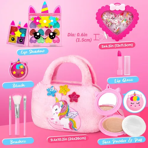 Vista 7 de ULOVEME Umicorn - Kit de maquillaje real para niñas pequeñas, juguete de maquillaje real, no tóxico, lavable, regalo para cumpleaños de niñas de 3