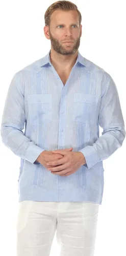 Vista 4 de Mojito Collection Guayabera de lujo de dos bolsillos de lino 100% para hombre con plisado incrustado