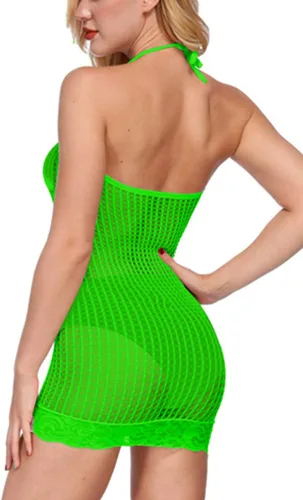 Vista 4 de Mini vestido de lencería de malla con agujero de malla para mujer