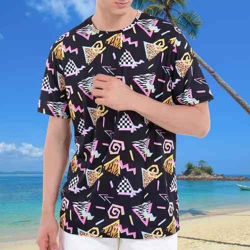 Vista 6 de M YESCUSTOM Camisetas de los años 80 y 90 para hombre, estilo retro, vintage, hip hop, discoteca, fiesta, camiseta neón grande y alta, trajes