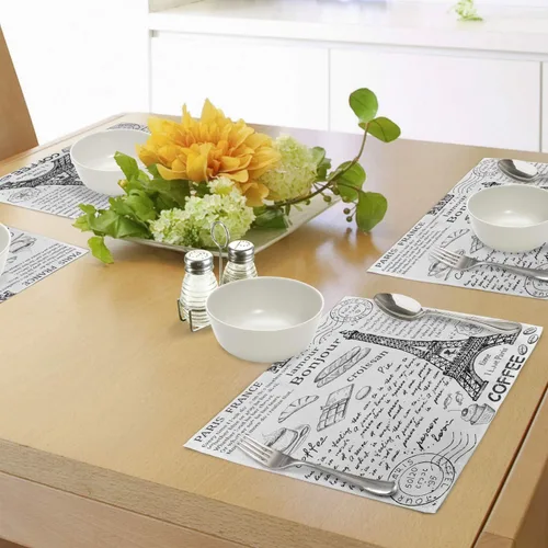 Vista 4 de Ambesonne Paris - Juego de 4 manteles individuales de tela lavable para mesa de comedor, tamaño estándar, diseño de Bonjour Croissan, diseño