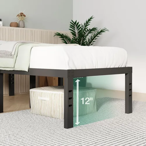 Vista 4 de Novilla - Base de cama individual, plataforma de metal de 14 pulgadas con espacio de almacenamiento debajo de la cama, soporte de listones de acero