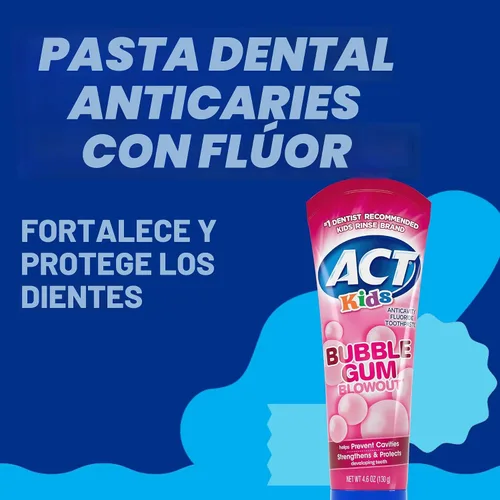 Vista 5 de ACT Kids - Pasta de dientes con flúor anti-caries 4.6 oz. Sabor explosión de goma de mascar