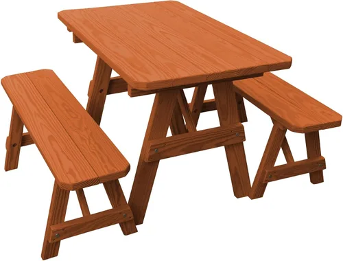 Vista 3 de Amish-Made - Mesa de picnic tradicional de pino tratado a presión de 44 pulgadas con bancos, manchas de cedro mancha de cedro