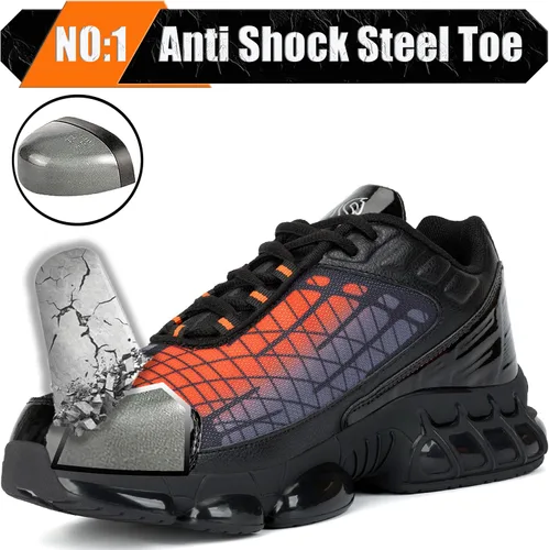 Vista 2 de Zapatos de punta de acero para hombres y mujeres, ligeros, con amortiguación de aire, puntera compuesta, antideslizantes, zapatos de trabajo