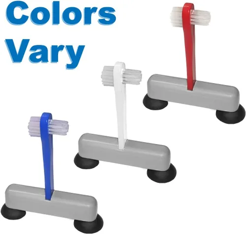 Vista 2 de Rehabilitation Advantage Cepillo de limpieza dental y soporte de ventosa, rojo/gris