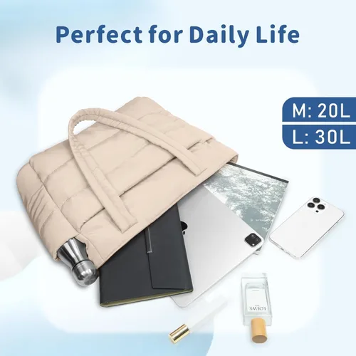 Vista 8 de TOPDesign Bolsa Tote Acolchada para Mujer, Bolso de Mano Ligero Inflado con Compartimentos, Bolsa de Hombro Acolchada para Trabajo, Viajes, Gimnasio