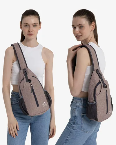Vista 108 de Waterfly - Mochila cruzada tipo bandolera para viajes y caminatas, bolsa de pecho, Gris, talla única